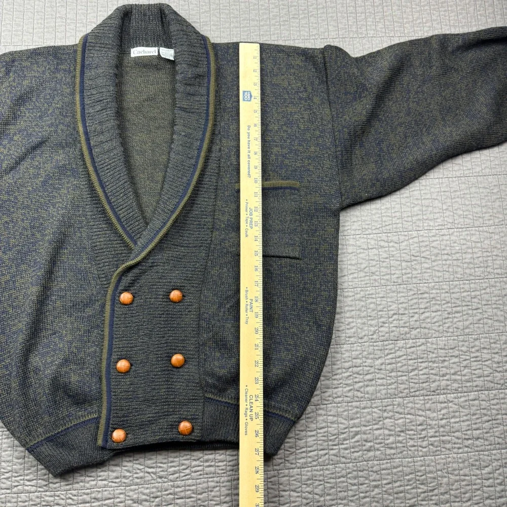 Vintage Cacharel Men Large Shawl Collar Cardigan Wool Blend Green Blue Heathered